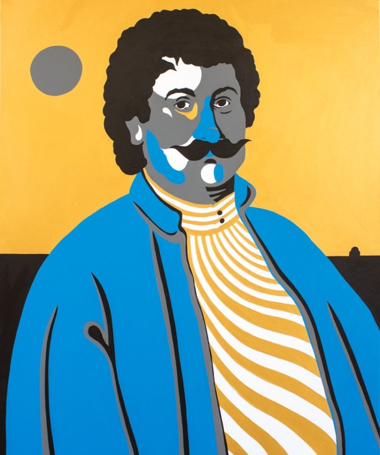 Ρήγας Φεραίος(2019, ακρυλικό σε καμβά, 116,5 x 96 cm) –Ιάσων Μέγκουλας (ψευδώνυμο Cacao Rocks)